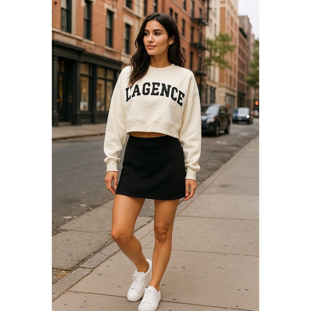 L’AGENCE Luvia Ivory Cropped Sweatshirt Rare Sold-Out Icon New With Tags Medium - Picture 11 of 16